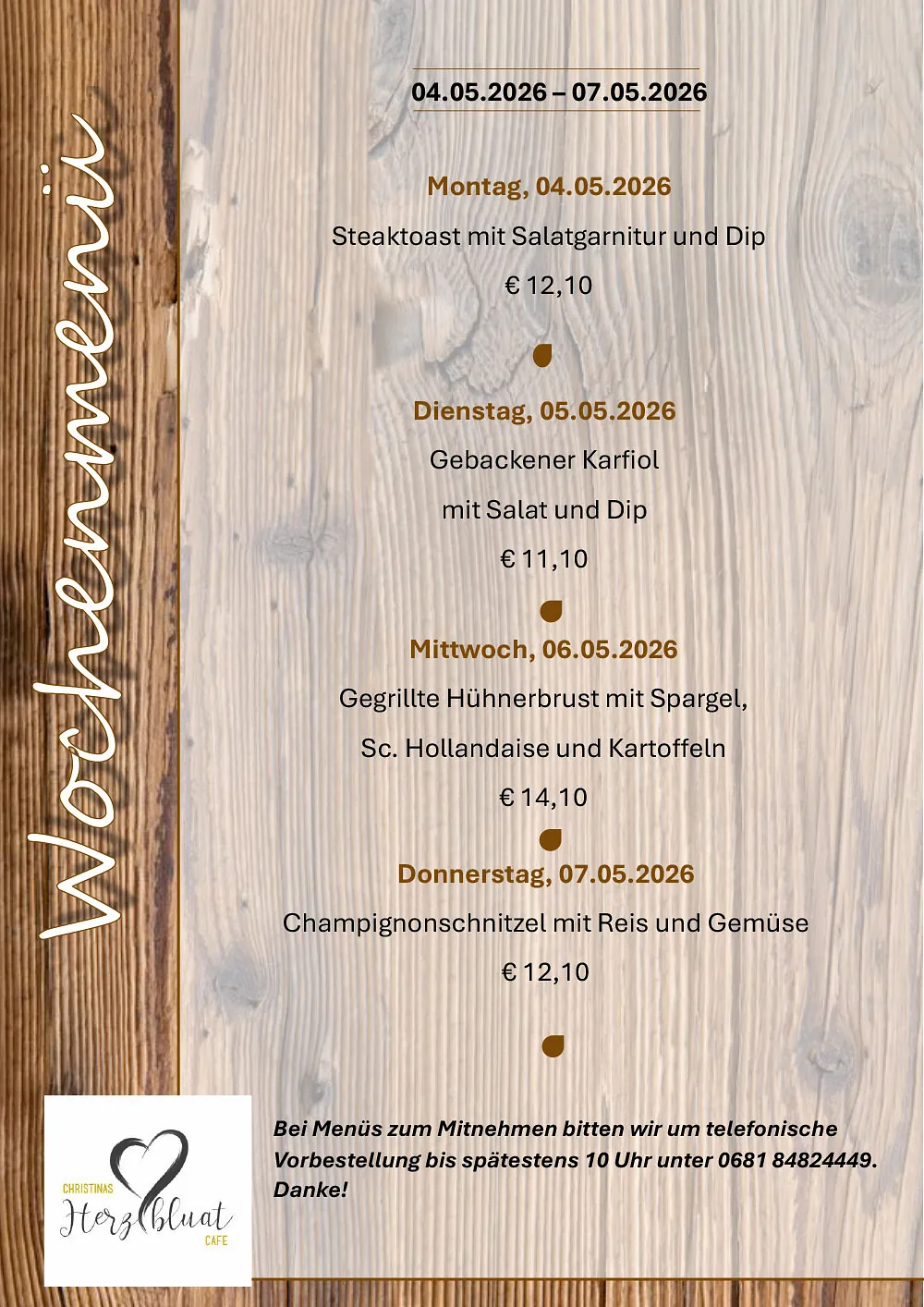 Wochenkarte - Christina's Herzbluat GmbH