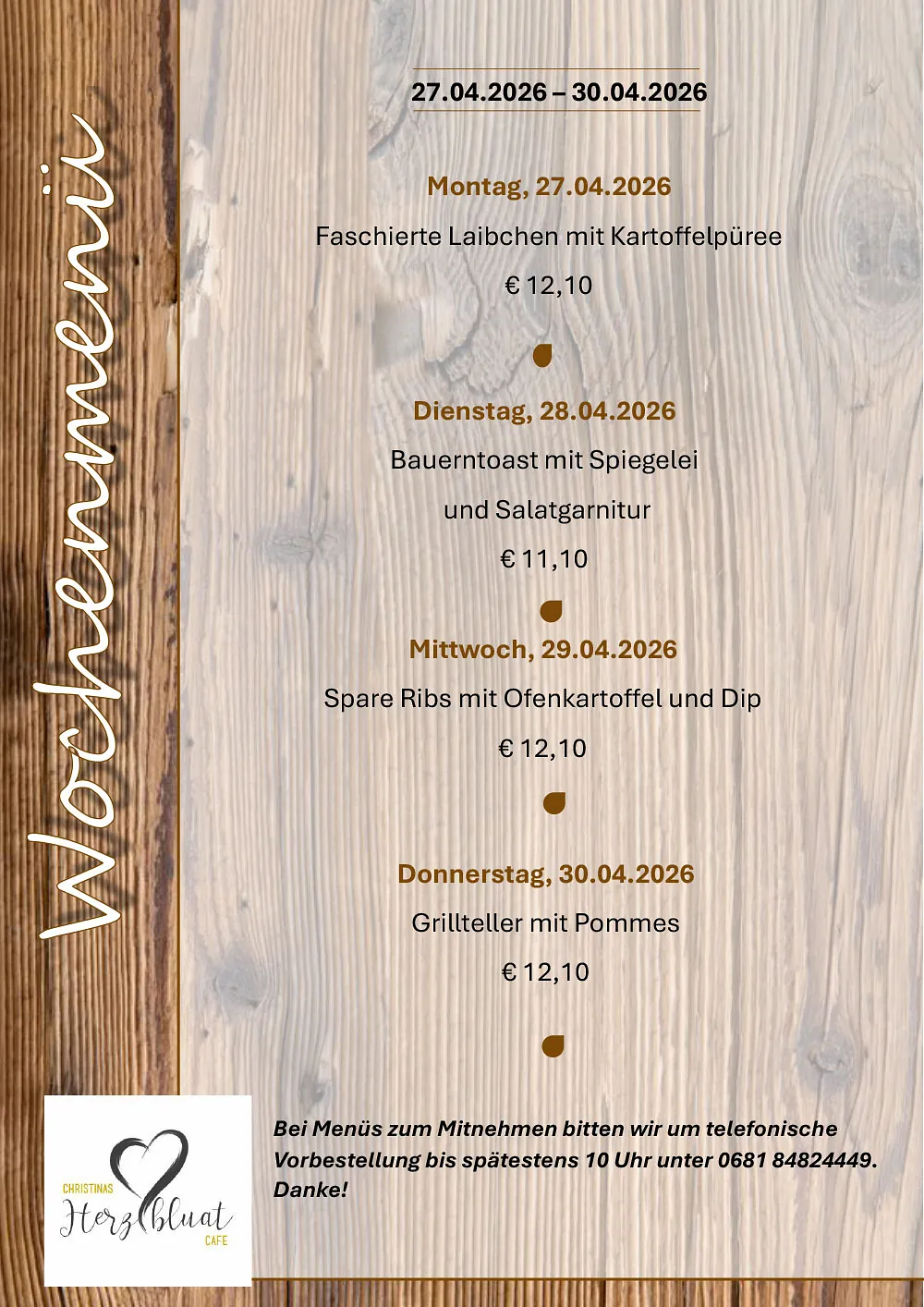 Wochenkarte - Christina's Herzbluat GmbH